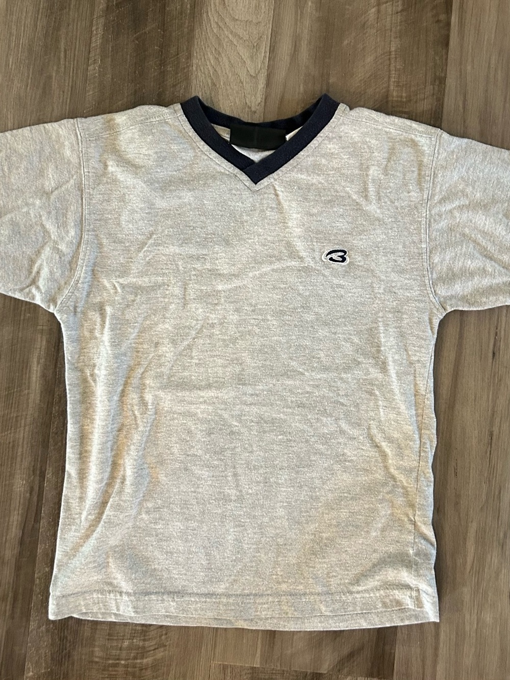 Bugle Boy Light Gray Tee with Navy V-Neck Trim
